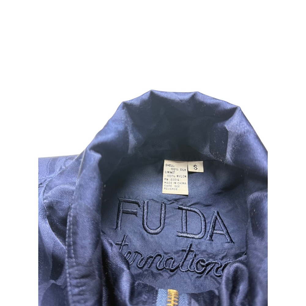 FUDA International Womens Navy Blue 100% Silk Bomber Jacket Small Vintage - Picture 3 of 3
